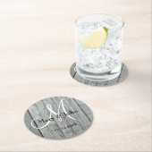 Rustic Wood Gray Wedding Monogram Ronde Kartonnen Onderzetter (Insitu)