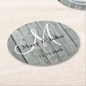 Rustic Wood Gray Wedding Monogram Ronde Kartonnen Onderzetter (Gebogen)