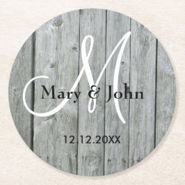 Rustic Wood Gray Wedding Monogram Ronde Kartonnen Onderzetter