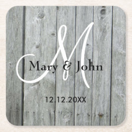 Rustic Wood Gray Wedding Monogram Ronde Kartonnen Onderzetter