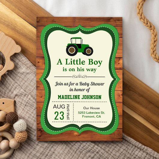 Rustic Wood Green Boerderij Tractor Baby shower Kaart