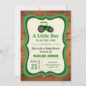 Rustic Wood Green Boerderij Tractor Baby shower Kaart (Voorkant)