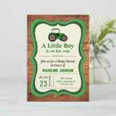 Rustic Wood Green Boerderij Tractor Baby shower Kaart (Staand voorkant)