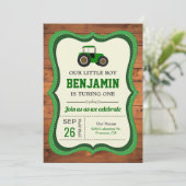 Rustic Wood Green Boerderij Tractor Kids Birthday  Kaart (Staand voorkant)