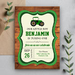 Rustic Wood Green Boerderij Tractor Kids Birthday  Kaart<br><div class="desc">Maak je gasten geweldig met dit coole tractor thema verjaardagsfeestje, met een schattige groene boerderij tractor met moderne typografie op een rustige barnenhoutachtergrond. Voeg eenvoudig uw gebeurtenisdetails op deze makkelijk te gebruiken sjabloon toe om het één-van-een-soort uitnodiging te maken. Draai de kaart om een mooie groene grastextuur op de achterkant...</div>