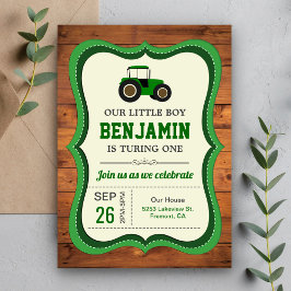 Rustic Wood Green Boerderij Tractor Kids Birthday  Kaart