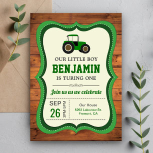 Rustic Wood Green Boerderij Tractor Kids Birthday  Kaart