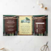 Rustic Wood  Green Kerstfeest Weddenschap Drieluik Uitnodiging (Binnen)