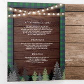 Rustic Wood  Green Kerstfeest Weddenschap Drieluik Uitnodiging (Binnenzijde eerst)