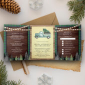 Rustic Wood  Green Kerstfeest Weddenschap Drieluik Uitnodiging