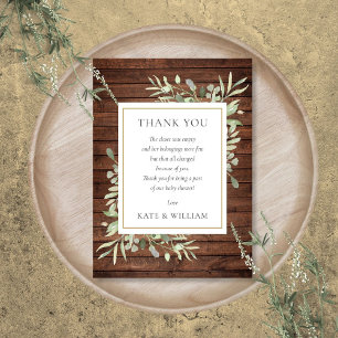 Rustic Wood Greenery Baby shower Poem Bedankkaart