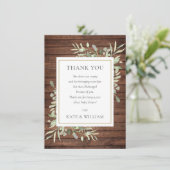 Rustic Wood Greenery Baby shower Poem Bedankkaart (Staand voorkant)