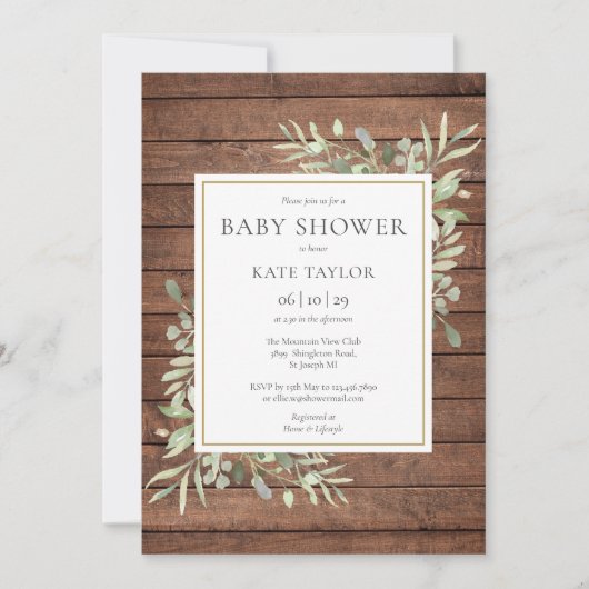 Rustic Wood Greenery Baby shower / Sprinkle Kaart (Voorkant)