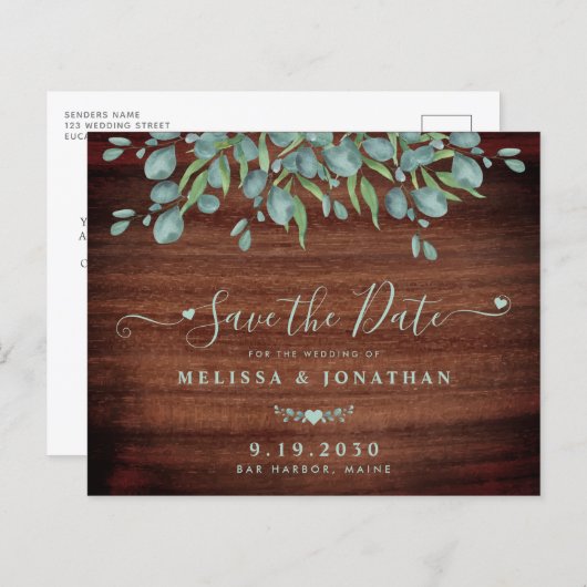 Rustic Wood Greenery Budget Wedding Save the Date (Voorkant / Achterkant)