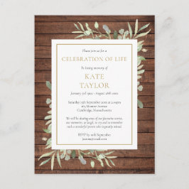 Rustic Wood Greenery Celebration of Life Funeral Aankondigingskaart