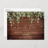 Rustic Wood Greenery Country Wedding Save the Date Aankondigingskaart (Voorkant / Achterkant)