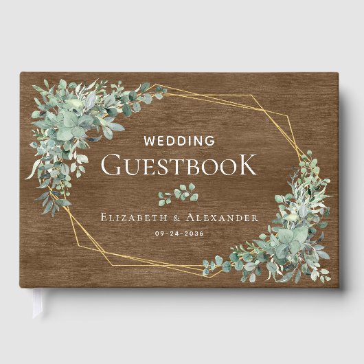Rustic Wood Greenery Elegant Eucalyptus Wedding Gastenboek (Voorkant)