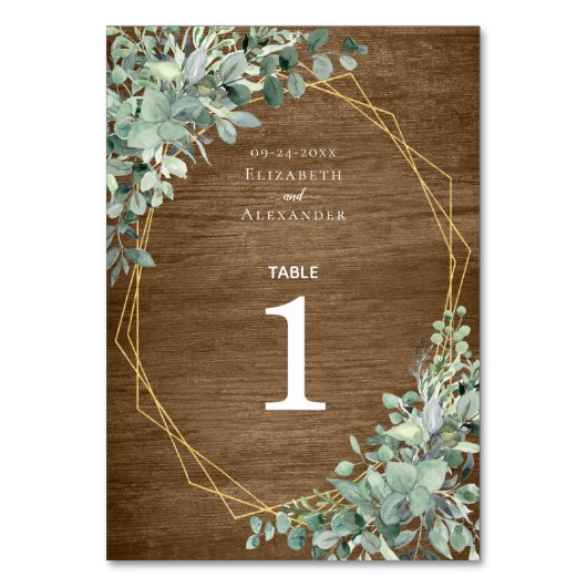 Rustic Wood Greenery Eucalyptus Geometric Wedding Kaart (Achterkant)