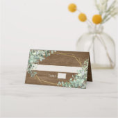 Rustic Wood Greenery Eucalyptus Geometric Wedding Plaatskaartje (Voorkant)