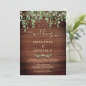 Rustic Wood Greenery Eucalyptus Gold Wedding Kaart (Staand voorkant)