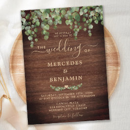 Rustic Wood Greenery Eucalyptus Gold Wedding Kaart