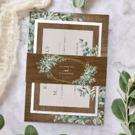 Rustic Wood Greenery Eucalyptus Gold Wedding Uitnodigingen Wikkel