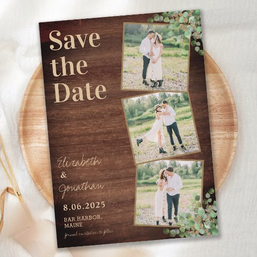 Rustic Wood Greenery Eucalyptus Photo Collage Save The Date