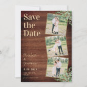 Rustic Wood Greenery Eucalyptus Photo Collage Save The Date (Voorkant)