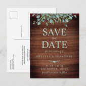Rustic Wood Greenery Eucalyptus Save the Date Aankondigingskaart (Voorkant / Achterkant)