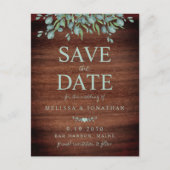 Rustic Wood Greenery Eucalyptus Save the Date Aankondigingskaart (Voorkant)