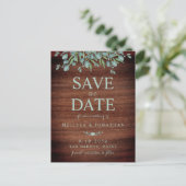 Rustic Wood Greenery Eucalyptus Save the Date Aankondigingskaart (Staand voorkant)