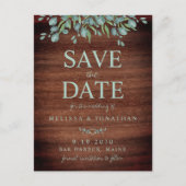 Rustic Wood Greenery Eucalyptus Save the Date Briefkaart (Voorkant)
