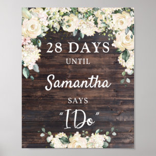 Rustic wood greenery floral bridal countdown sign poster