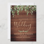 Rustic Wood Greenery Gold QR Code Wedding Kaart (Voorkant)