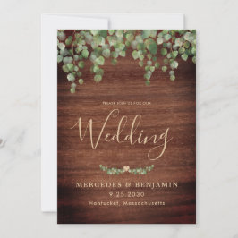 Rustic Wood Greenery Gold QR Code Wedding Kaart