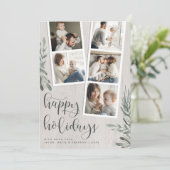 Rustic Wood Greenery kerstfoto Boet Collage Feestdagenkaart (Staand voorkant)