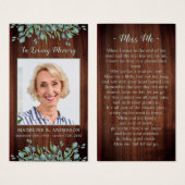 Rustic Wood Greenery Memorial Funeral Prayer Kaart (Voorkant /achterkant)