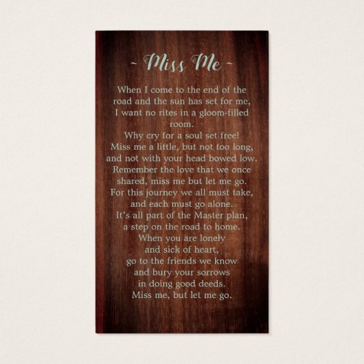 Rustic Wood Greenery Memorial Funeral Prayer Kaart (Achterkant)