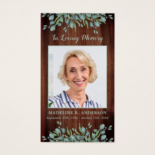 Rustic Wood Greenery Memorial Funeral Prayer Kaart (Voorkant)