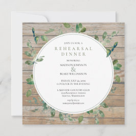 Rustic Wood Greenery Rehearsal Dinner Invitation