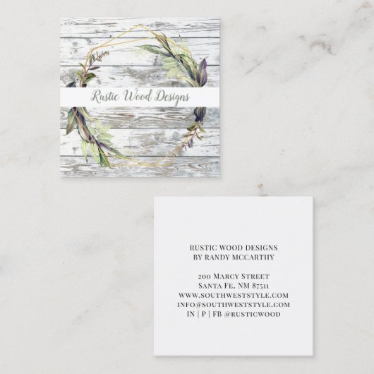 Rustic Wood Greenery Square Visitekaartje (Voorkant / Achterkant)