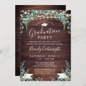 Rustic Wood Greenery String Lights Afstuderen Kaart (Voorkant / Achterkant)