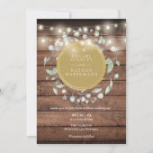 Rustic Wood Greenery String Lights Wedding Kaart (Voorkant)