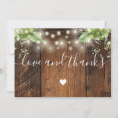 Rustic Wood Greenery String Lights Wedding Photo Bedankkaart (Voorkant)