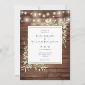 Rustic Wood Greenery String Lights Wedding Photo Kaart (Voorkant)
