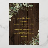 Rustic Wood Greenery Wedding Save the Date Folie Uitnodiging (Voorkant)