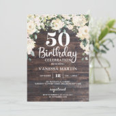 Rustic wood greenery white floral 50th jarig kaart (Staand voorkant)