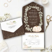 Rustic Wood Greenery White Pumpkin Fall Wedding All In One Uitnodiging