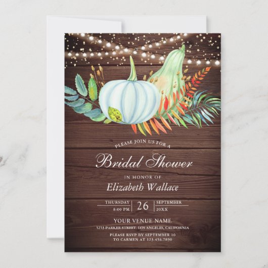 Rustic Wood Greenery White Pumpkin Vrijgezellenfee Kaart (Voorkant)