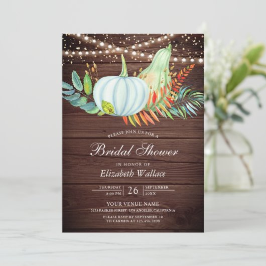 Rustic Wood Greenery White Pumpkin Vrijgezellenfee Kaart (Staand voorkant)